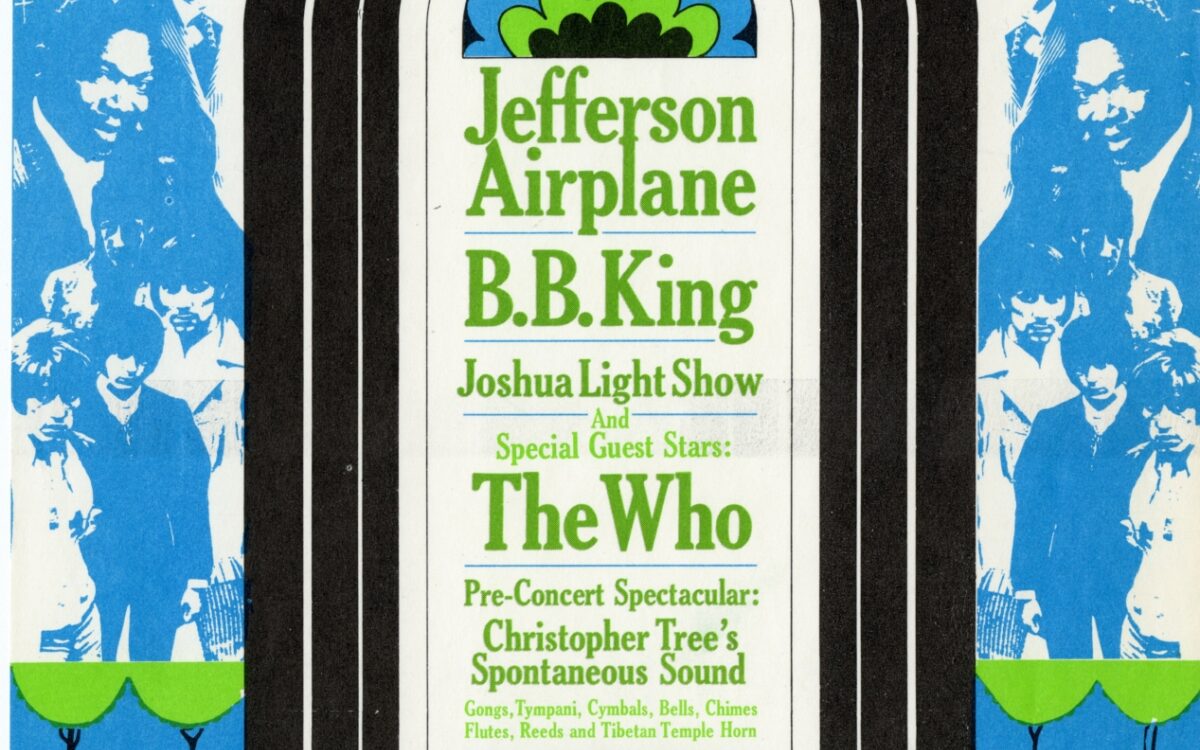 1969 color flyer advertising Jefferson Airplane, BB King and The Who at Tanglewood